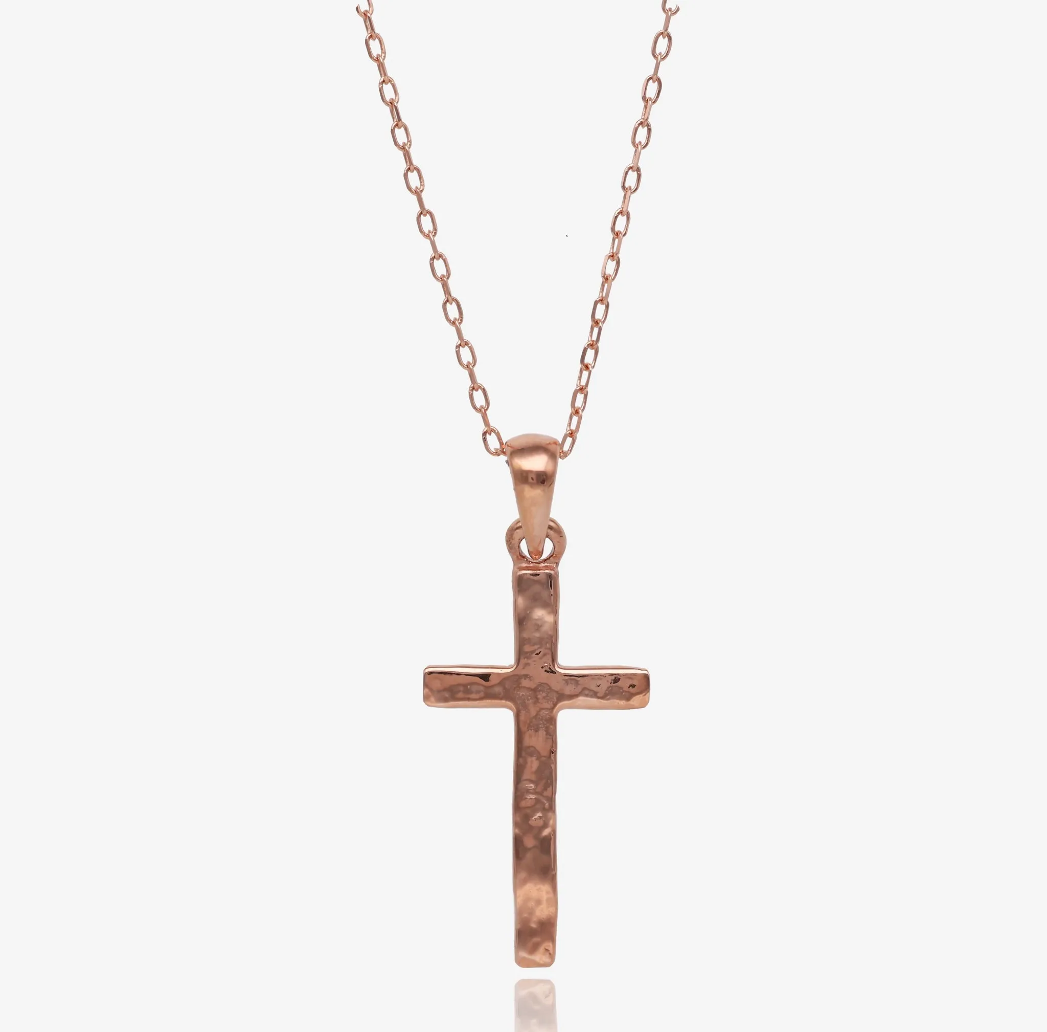 Hammered Cross Pendant, Rose Gold