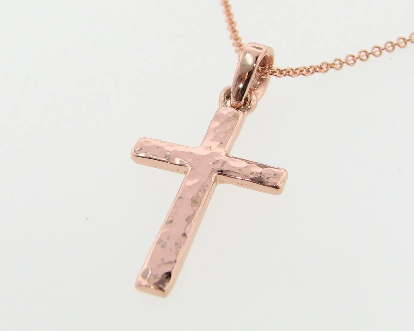 Hammered Cross Pendant, Rose Gold