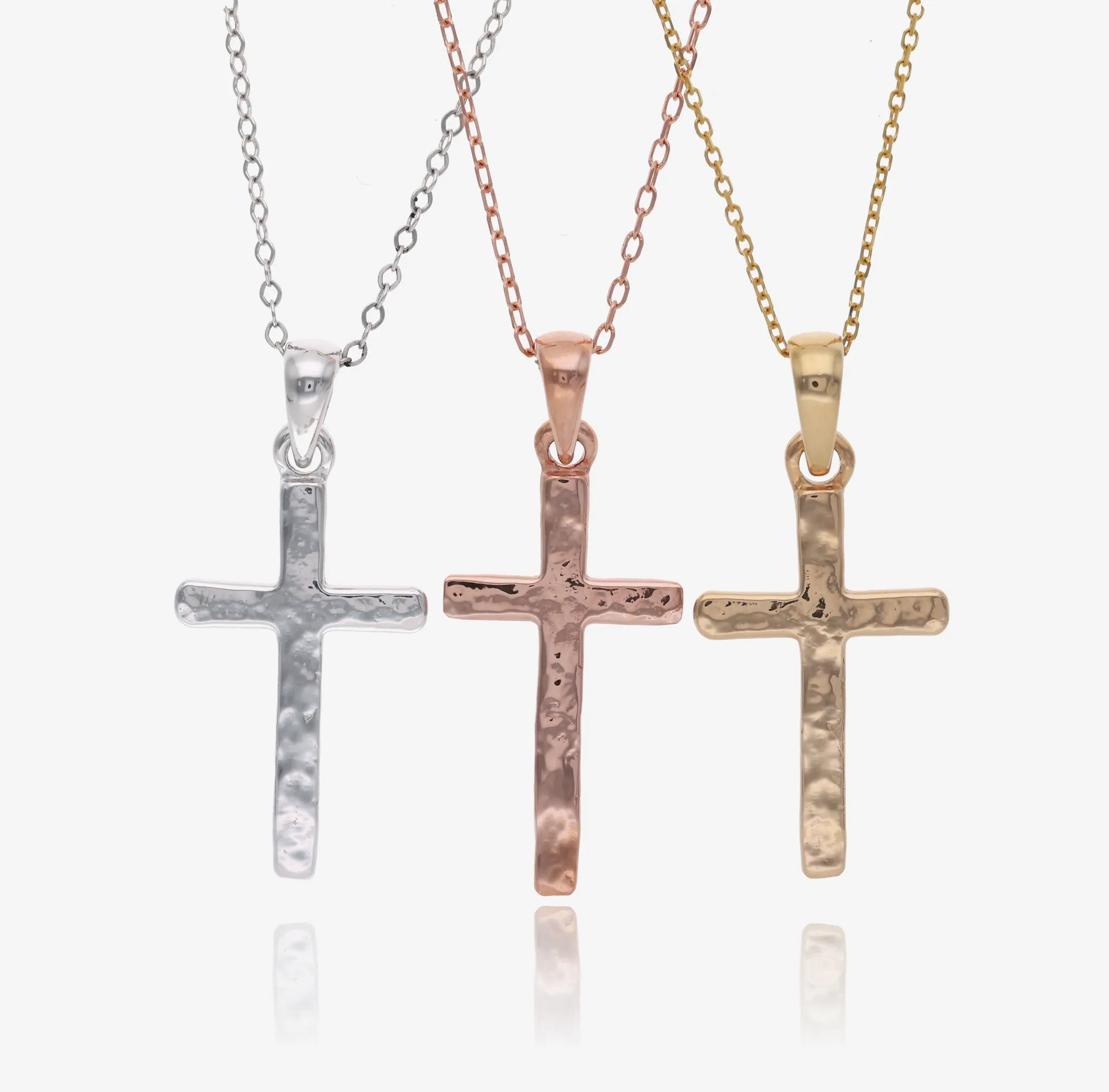 Hammered Cross Pendant, Rose Gold