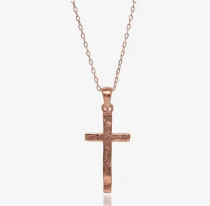 Hammered Cross Pendant, Rose Gold