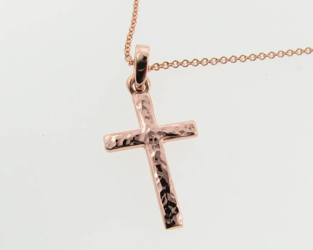 Hammered Cross Pendant, Rose Gold