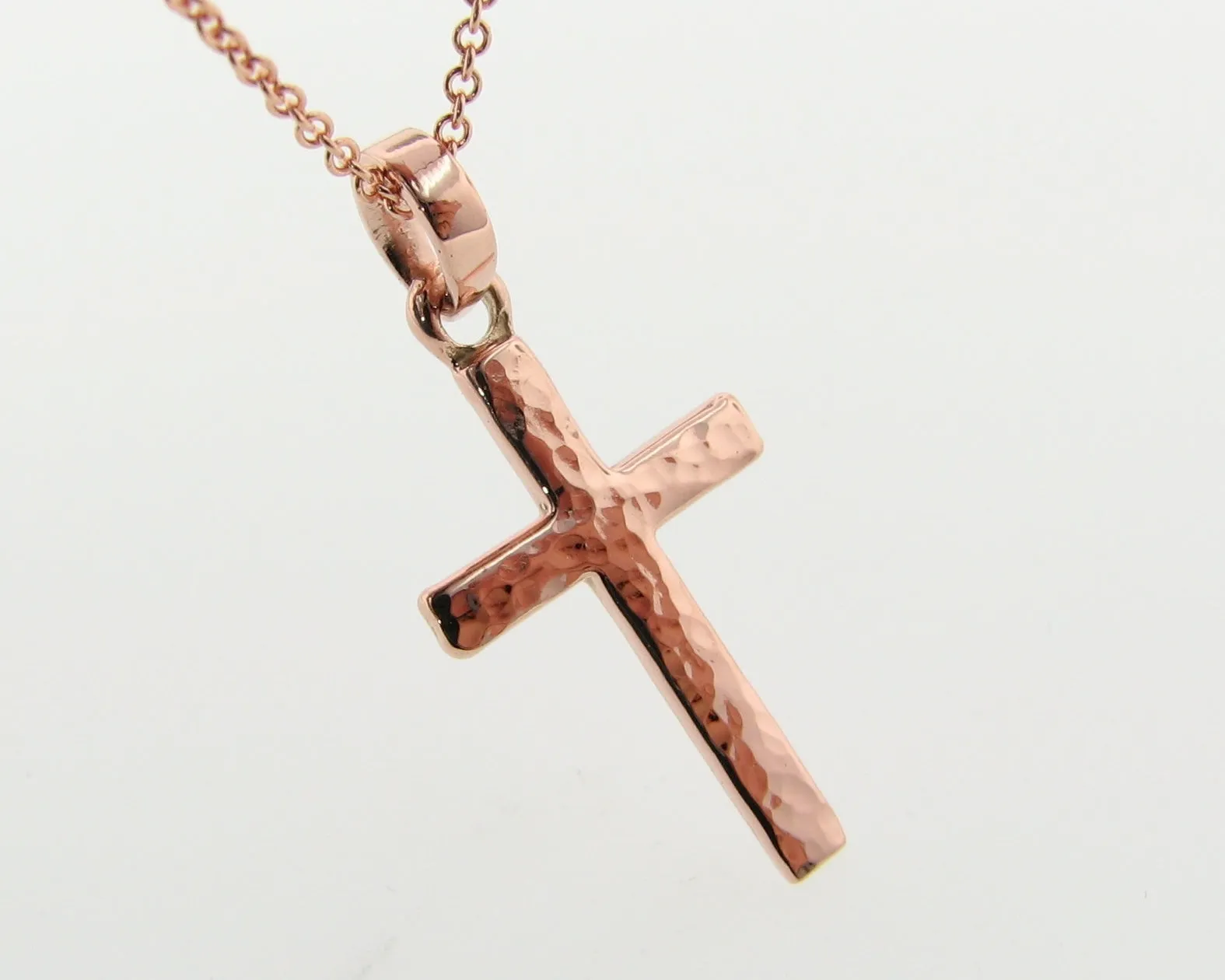 Hammered Cross Pendant, Rose Gold