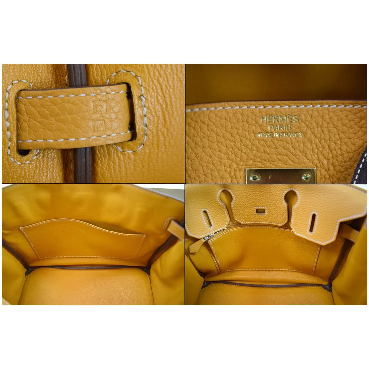 HERMES Birkin 30cm 2014 Clemence Leather Tote Bag Mustard