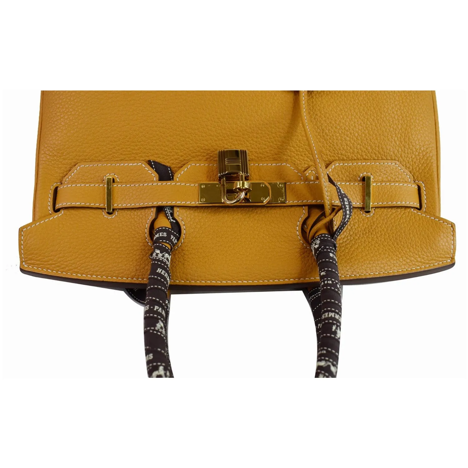 HERMES Birkin 30cm 2014 Clemence Leather Tote Bag Mustard