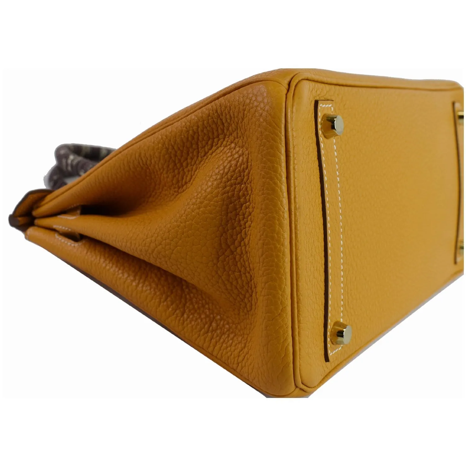 HERMES Birkin 30cm 2014 Clemence Leather Tote Bag Mustard