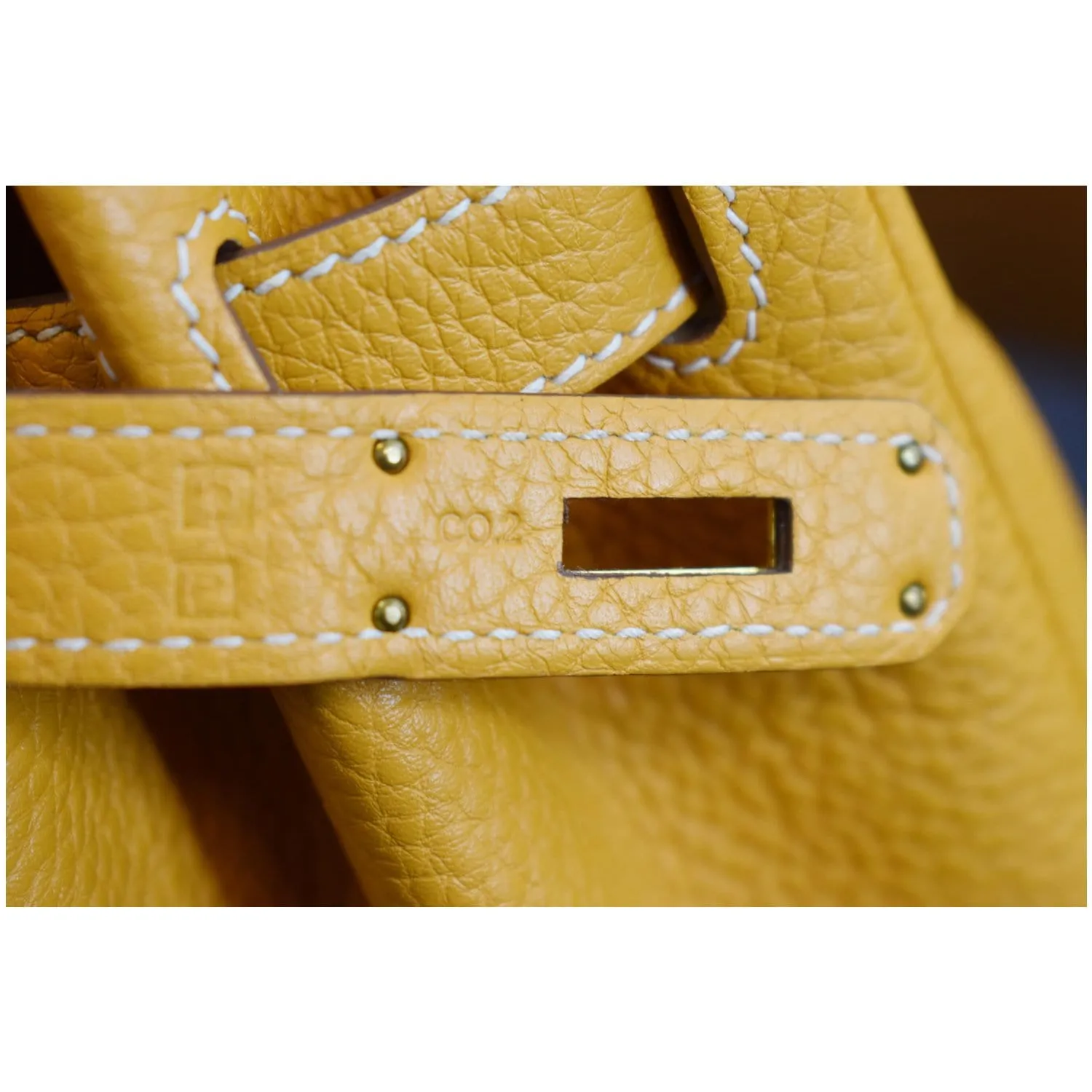 HERMES Birkin 30cm 2014 Clemence Leather Tote Bag Mustard