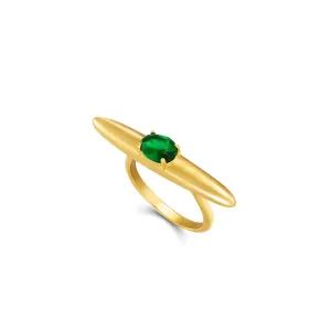 Horizontal Bar Ring With Stone - Gold Green