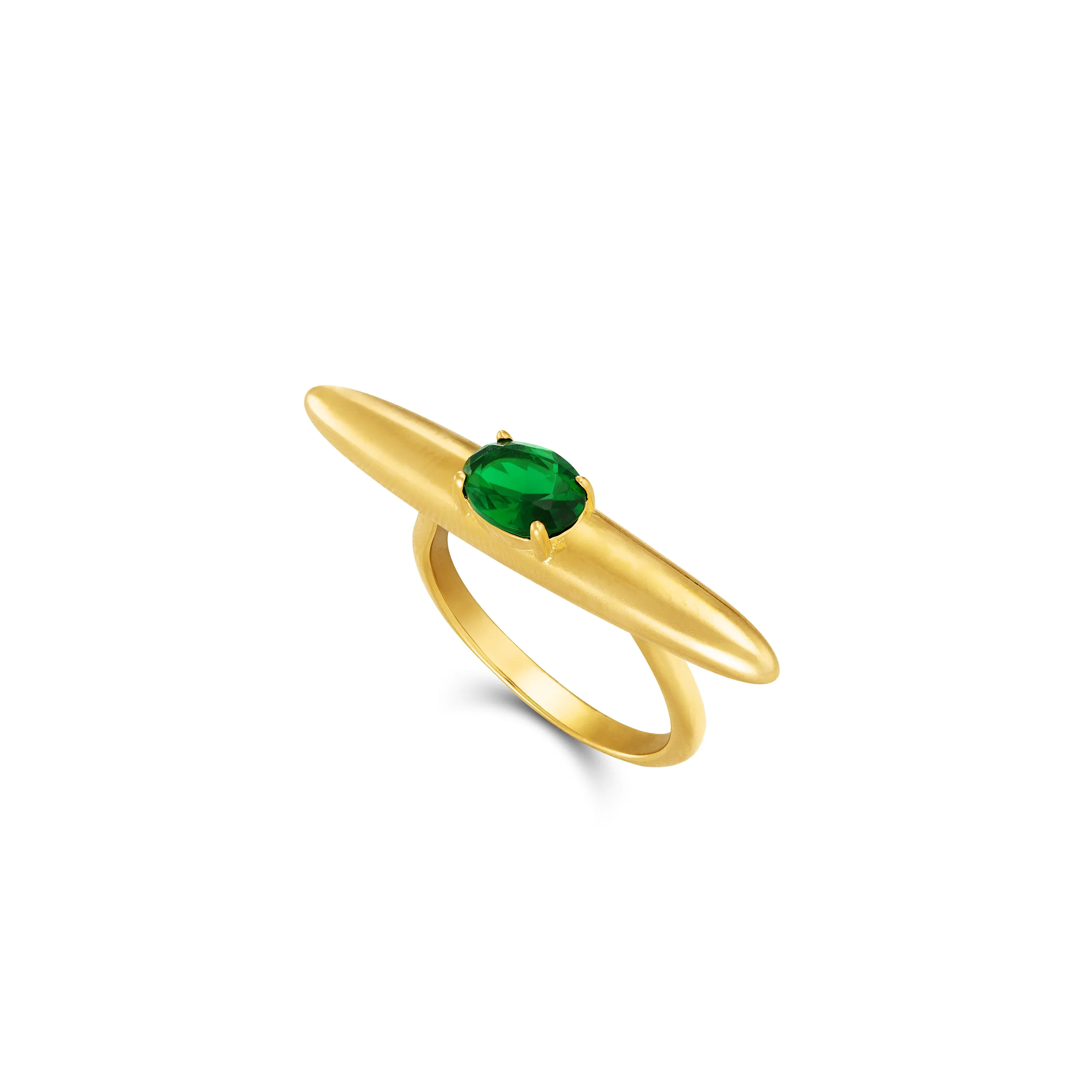 Horizontal Bar Ring With Stone - Gold Green