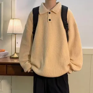 INSTOCK-Japanese lazy style Polo collar sweater