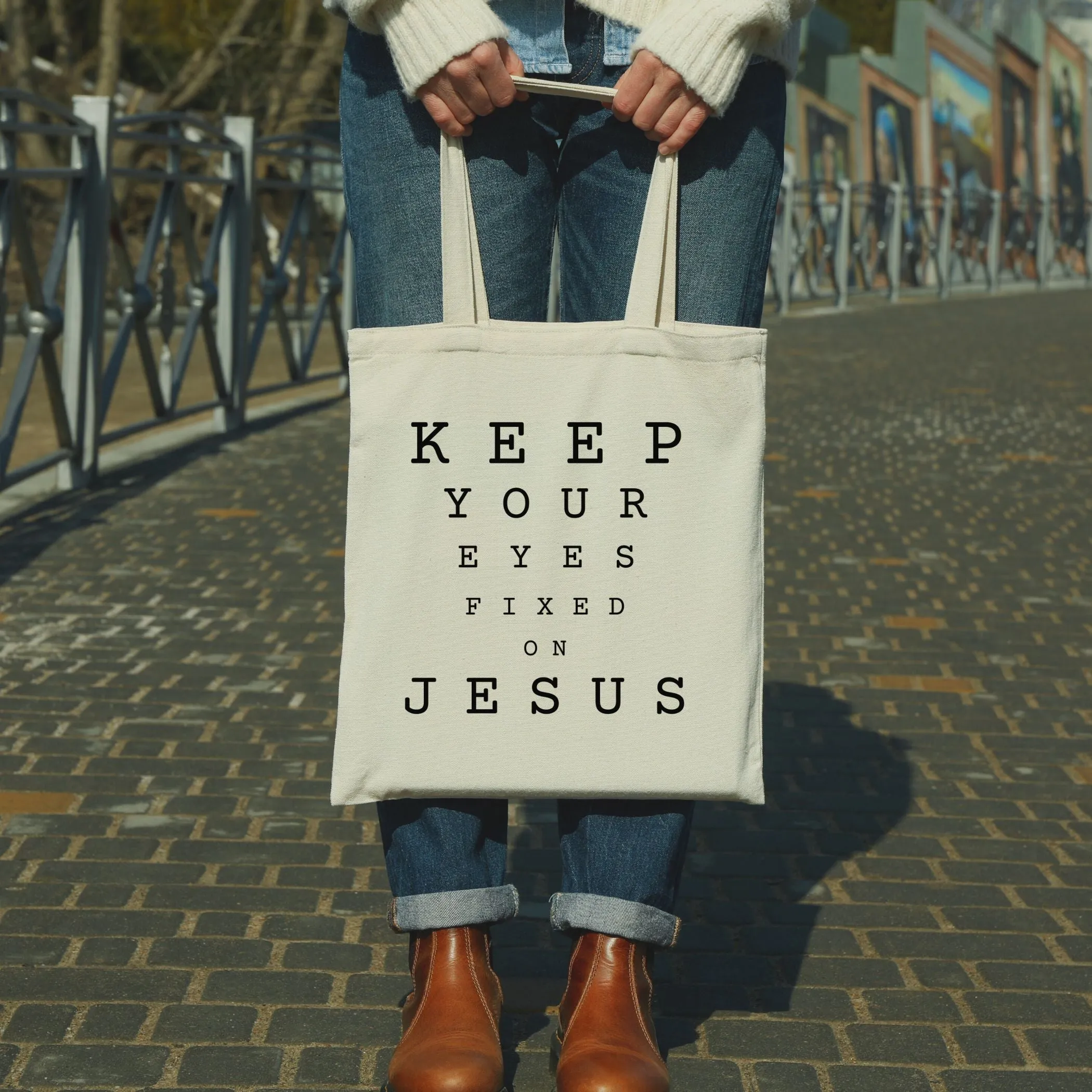 Keep Your Eyes Fixed on Jesus Tote Bag