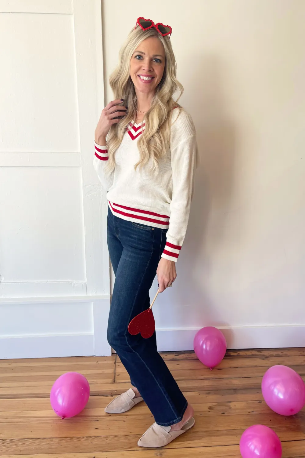 Knit Stripe Detailing V-Neck Sweater