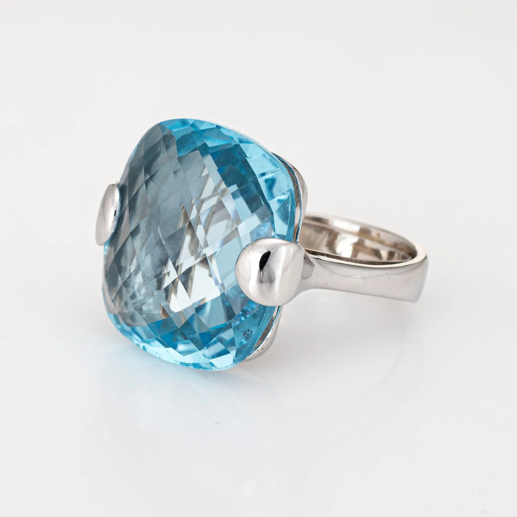 Large 19.50ct Blue Topaz Ring Estate 18k White Gold Square Fine Cocktail Jewelry