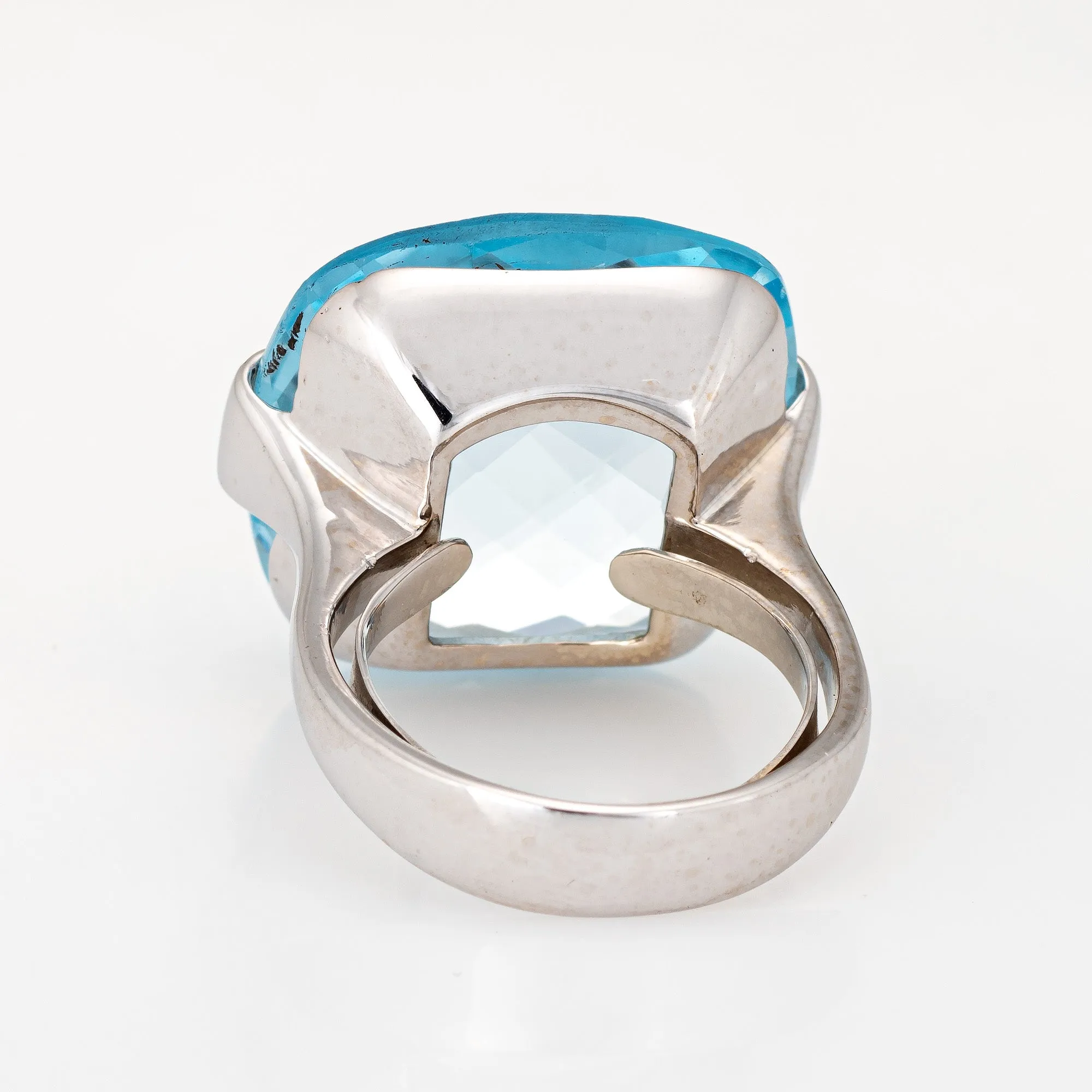 Large 19.50ct Blue Topaz Ring Estate 18k White Gold Square Fine Cocktail Jewelry