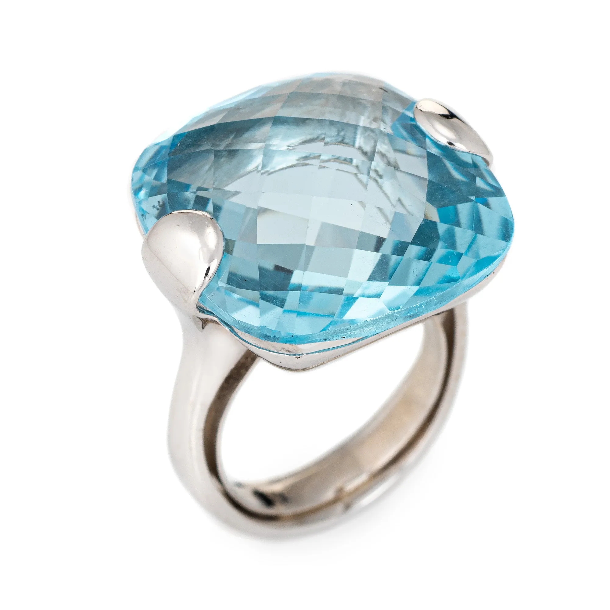 Large 19.50ct Blue Topaz Ring Estate 18k White Gold Square Fine Cocktail Jewelry