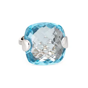 Large 19.50ct Blue Topaz Ring Estate 18k White Gold Square Fine Cocktail Jewelry
