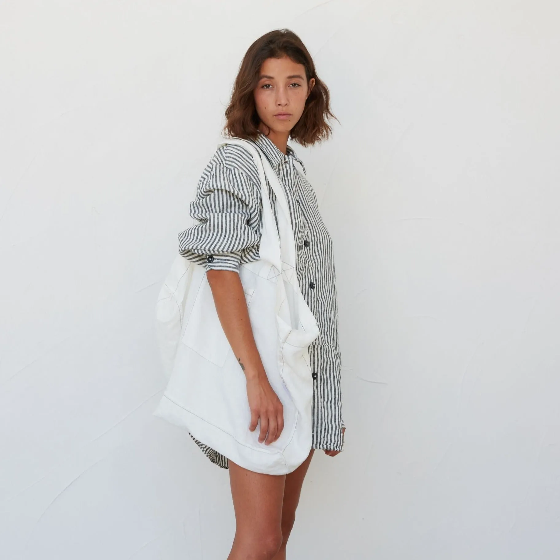 Linen Tote Bag Sundae White