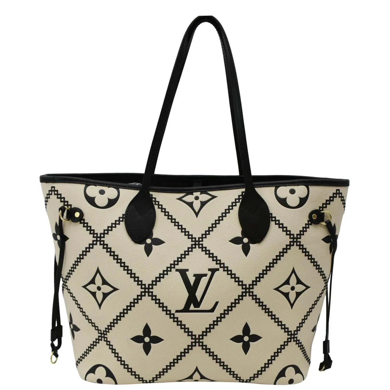 LOUIS VUITTON Broderies Neverfull MM Giant Empreinte Monogram Tote Bag Cream