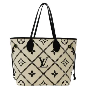 LOUIS VUITTON Broderies Neverfull MM Giant Empreinte Monogram Tote Bag Cream