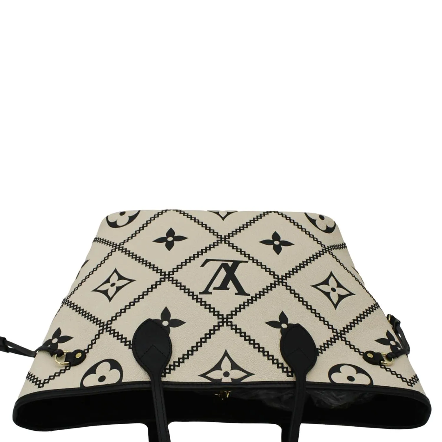 LOUIS VUITTON Broderies Neverfull MM Giant Empreinte Monogram Tote Bag Cream
