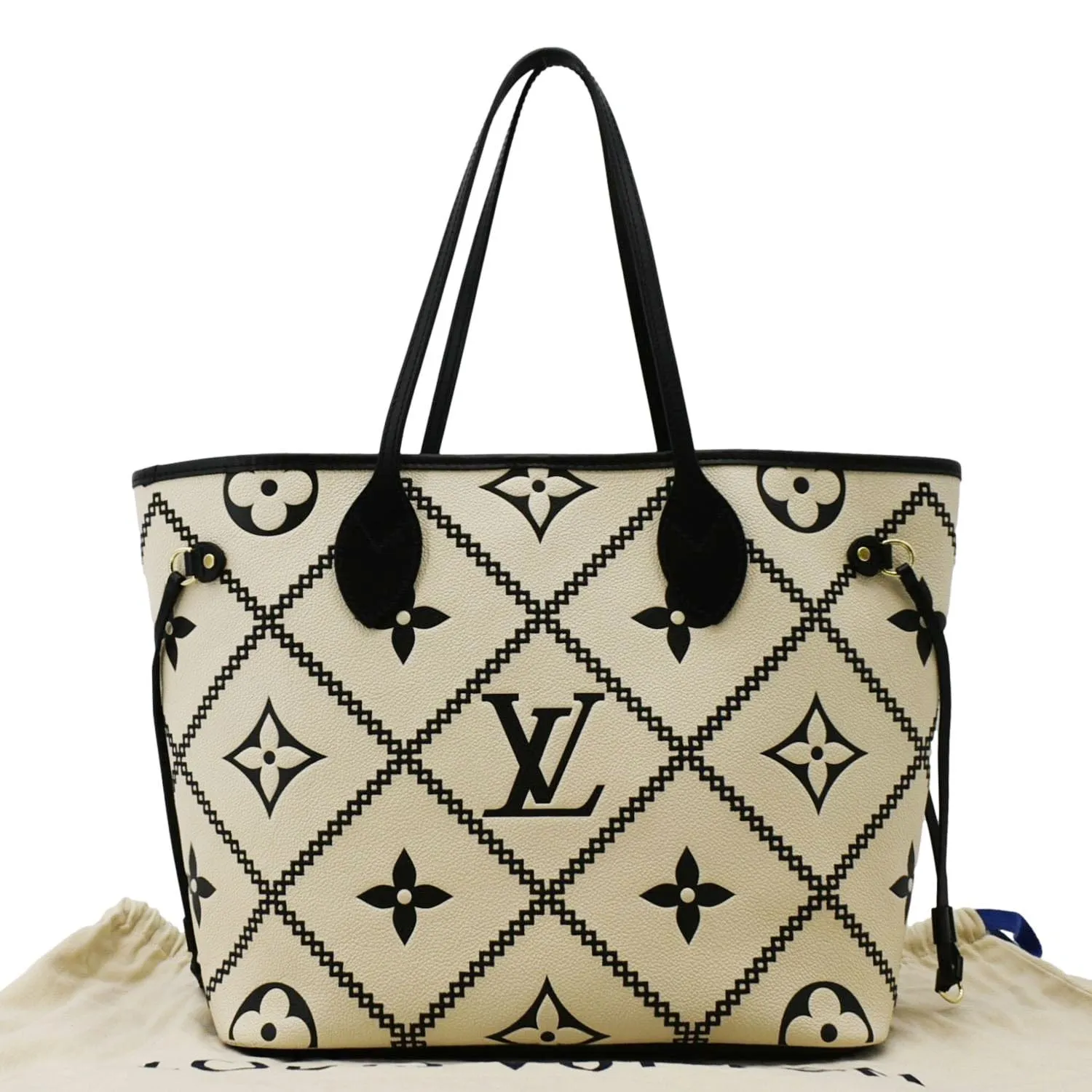 LOUIS VUITTON Broderies Neverfull MM Giant Empreinte Monogram Tote Bag Cream