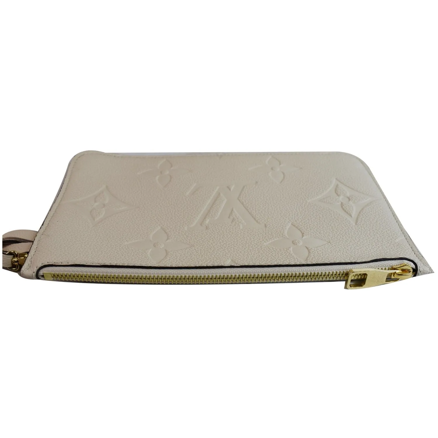 LOUIS VUITTON Empreinte Monogram Neverfull MM Pochette Wristlet Cream