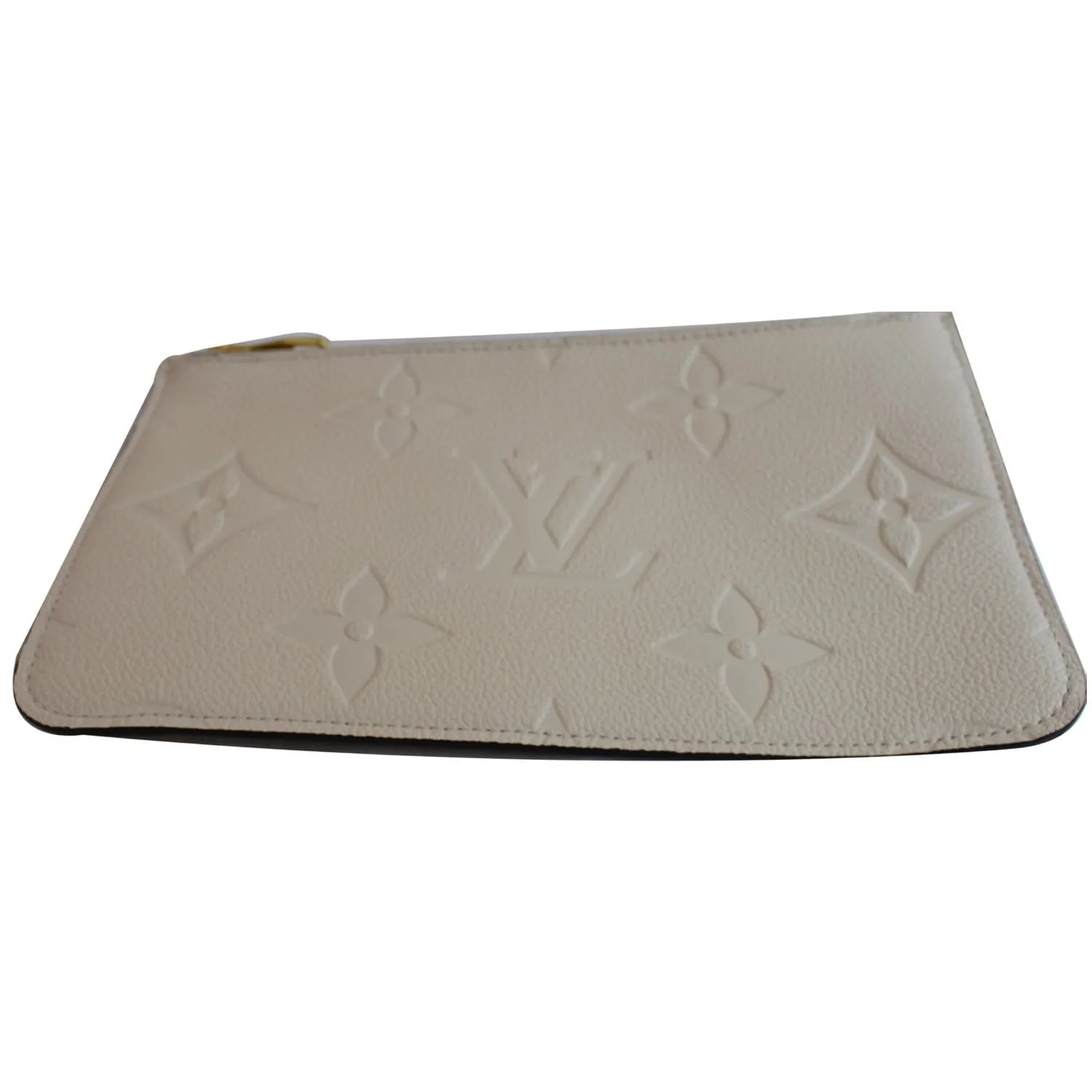 LOUIS VUITTON Empreinte Monogram Neverfull MM Pochette Wristlet Cream
