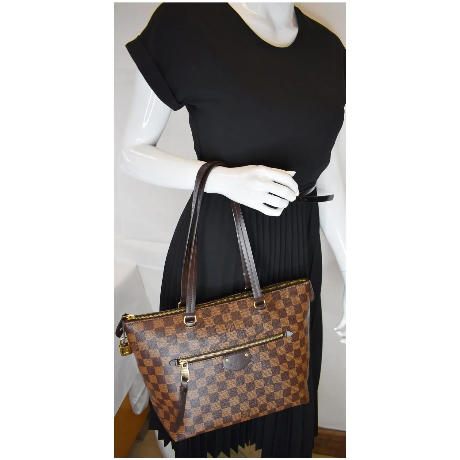 LOUIS VUITTON Iena PM Damier Ebene Tote Bag Brown
