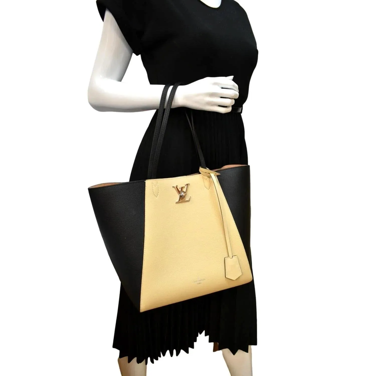 LOUIS VUITTON Lockme Cabas Leather Tote Bag Bicolor