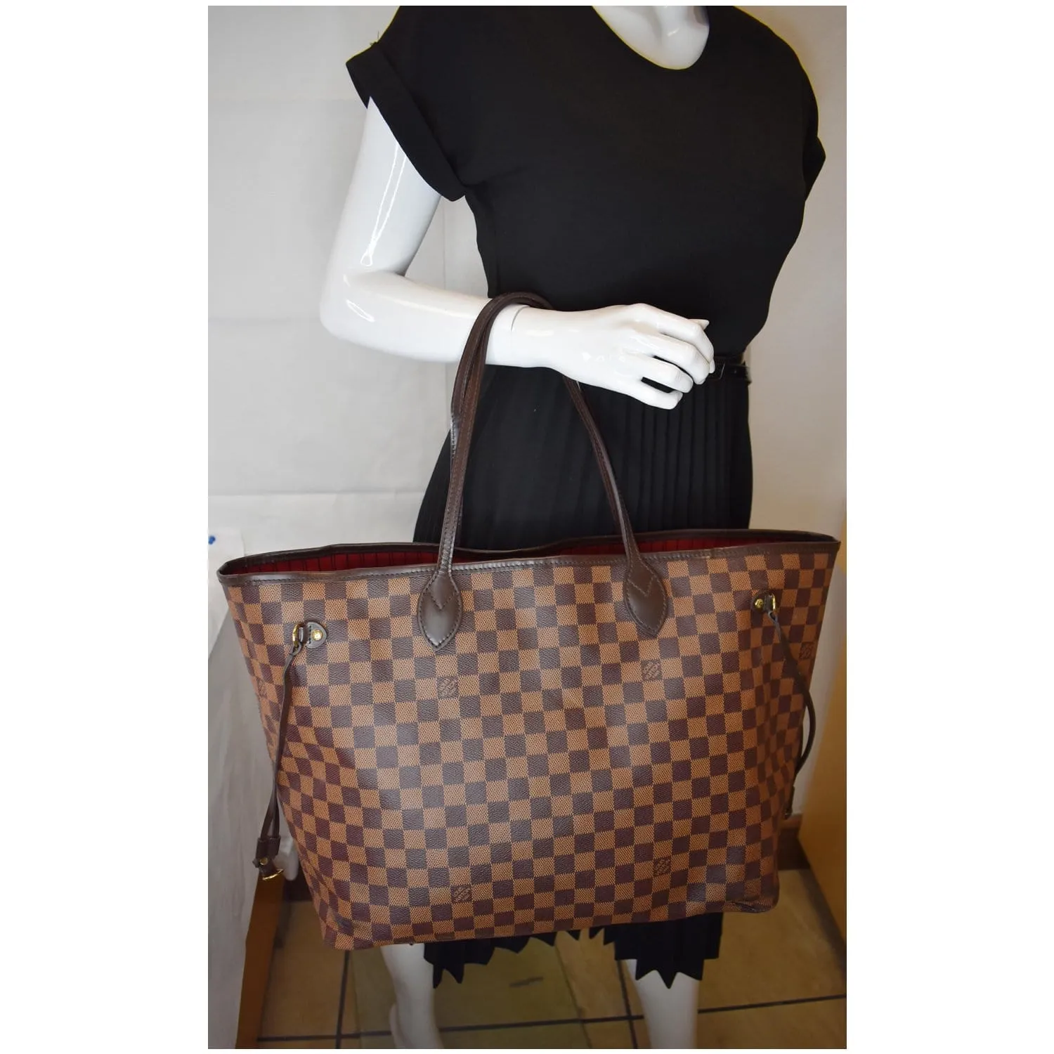 LOUIS VUITTON Neverfull GM Damier Ebene Tote Bag Brown