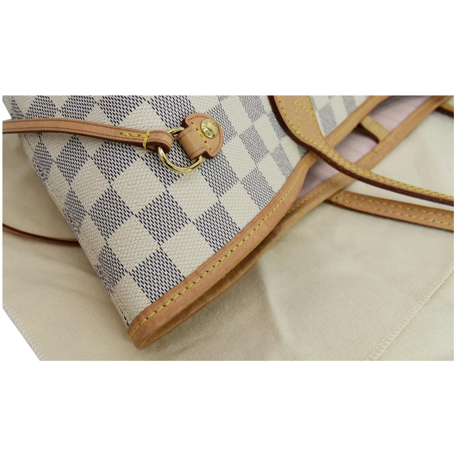 LOUIS VUITTON Neverfull MM Damier Azur Tote Bag Rose Ballerine