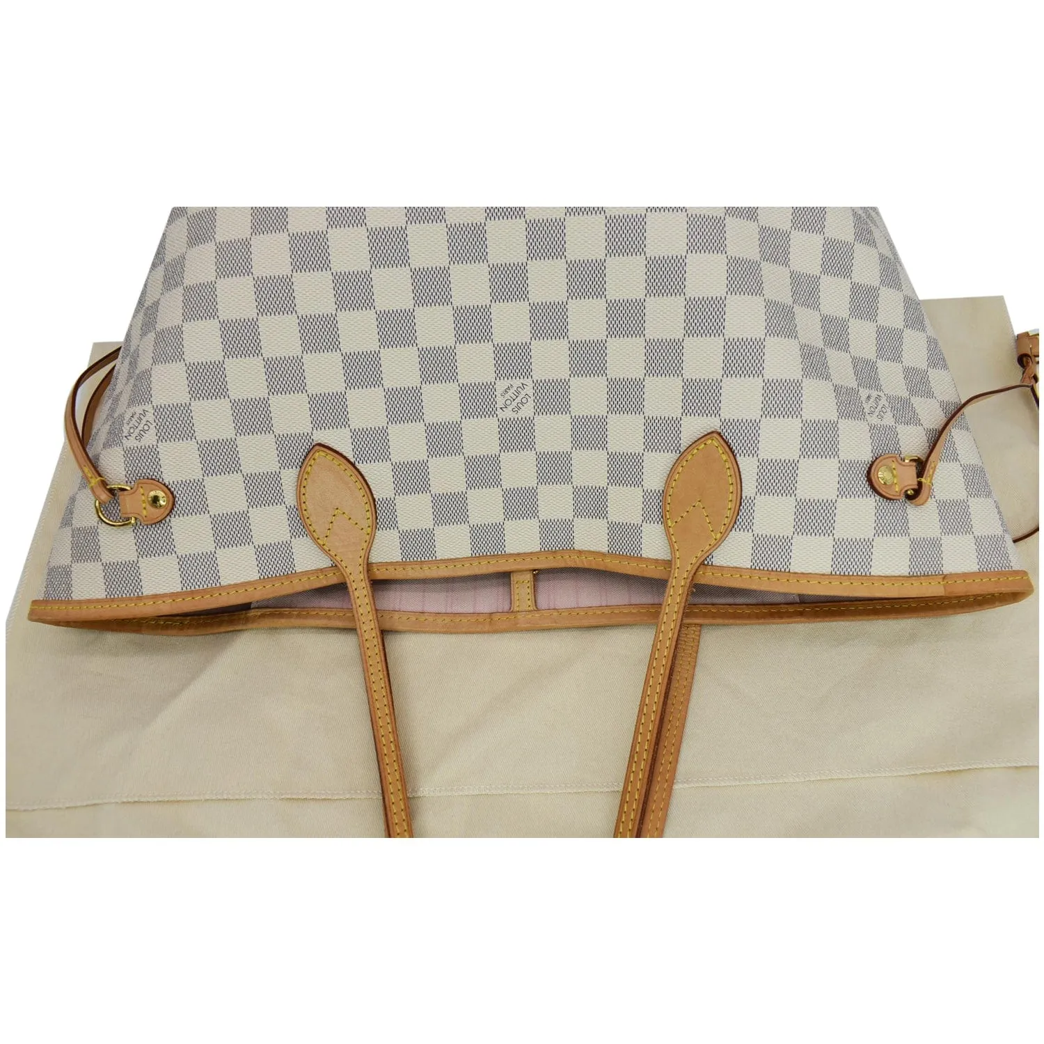 LOUIS VUITTON Neverfull MM Damier Azur Tote Bag Rose Ballerine