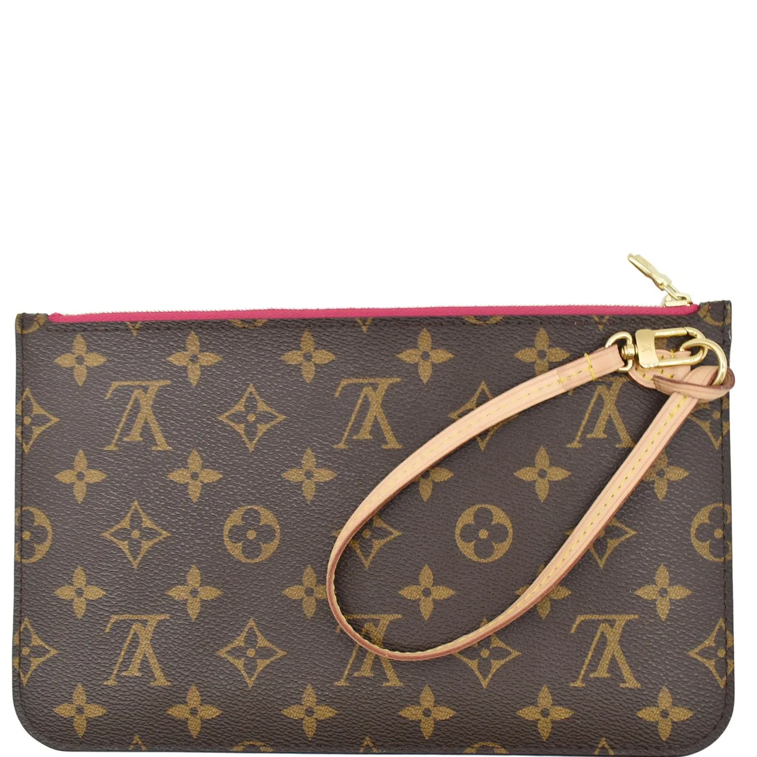 LOUIS VUITTON Neverfull MM Monogram Canvas Pochette Wristlet Pouch Brown