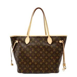 LOUIS VUITTON Neverfull MM Monogram Canvas Tote Bag Brown