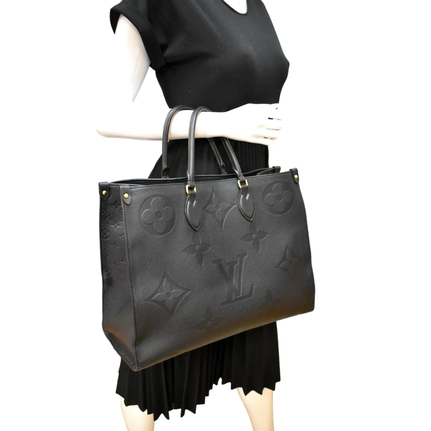 LOUIS VUITTON Onthego GM Monogram Empreinte Leather Tote Bag Black - New Year Deals
