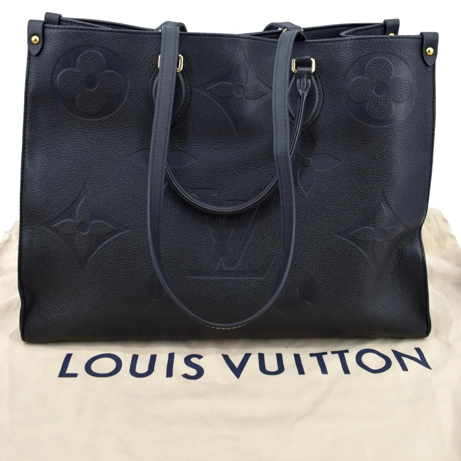 LOUIS VUITTON Onthego GM Monogram Empreinte Leather Tote Bag Black - New Year Deals