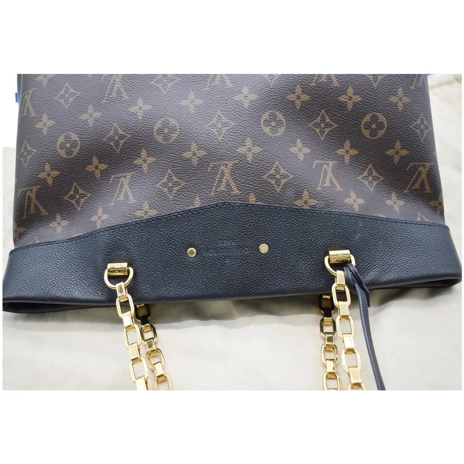 LOUIS VUITTON Pallas Chain Monogram Canvas Shopper Tote Bag Brown