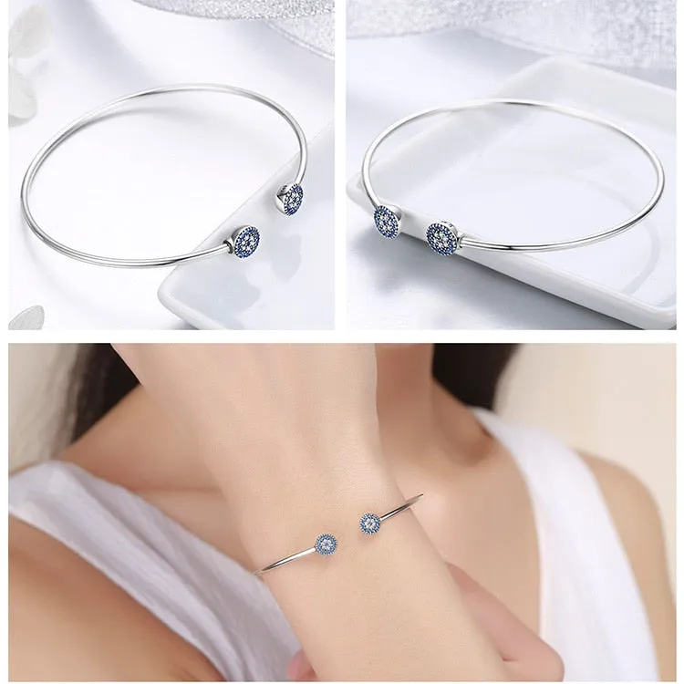 Lucky Blue Eye Bangle - 925 Sterling Silver
