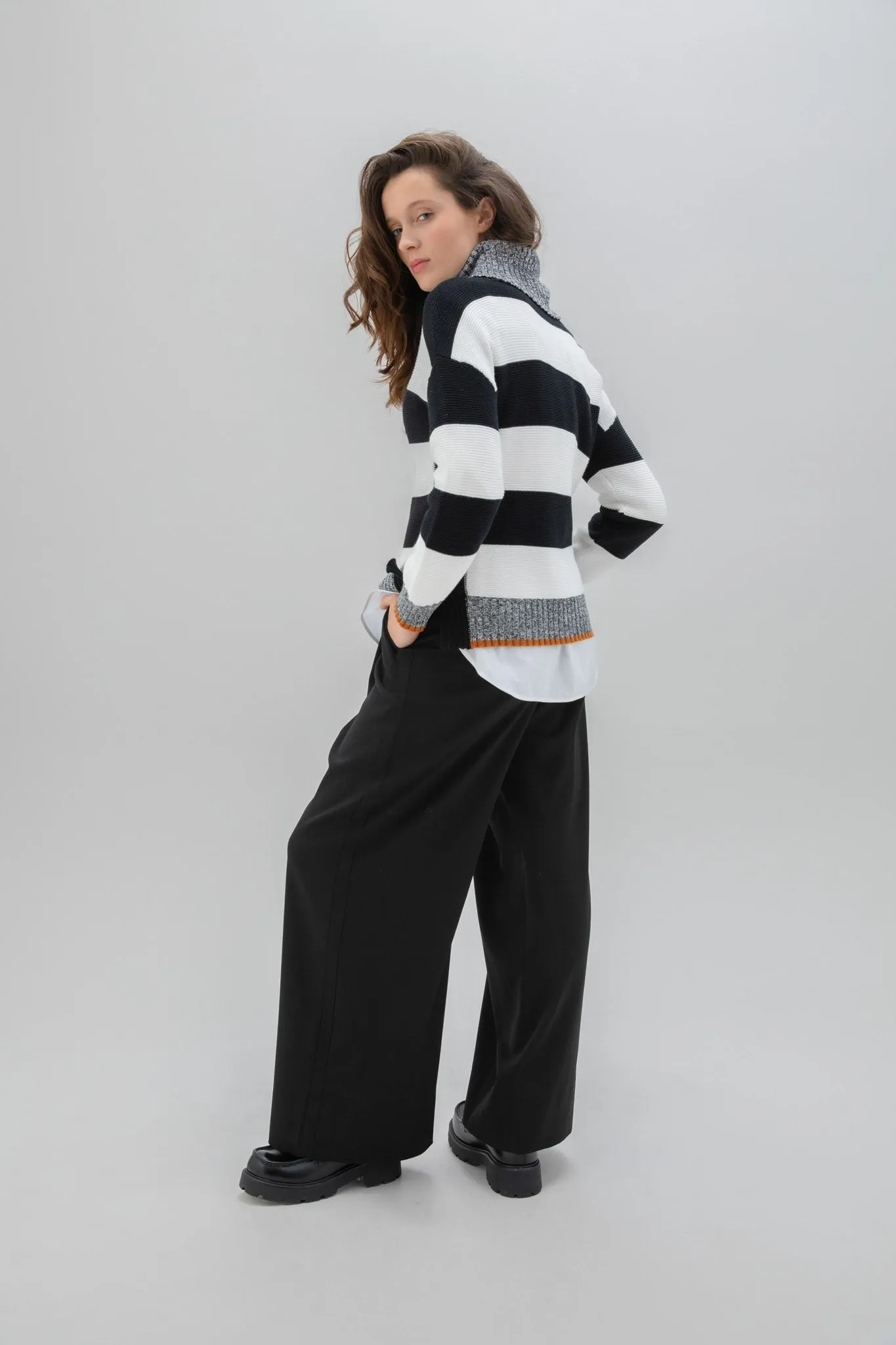 Marble Ladies LARGE STRIPES JUMPER Black & White