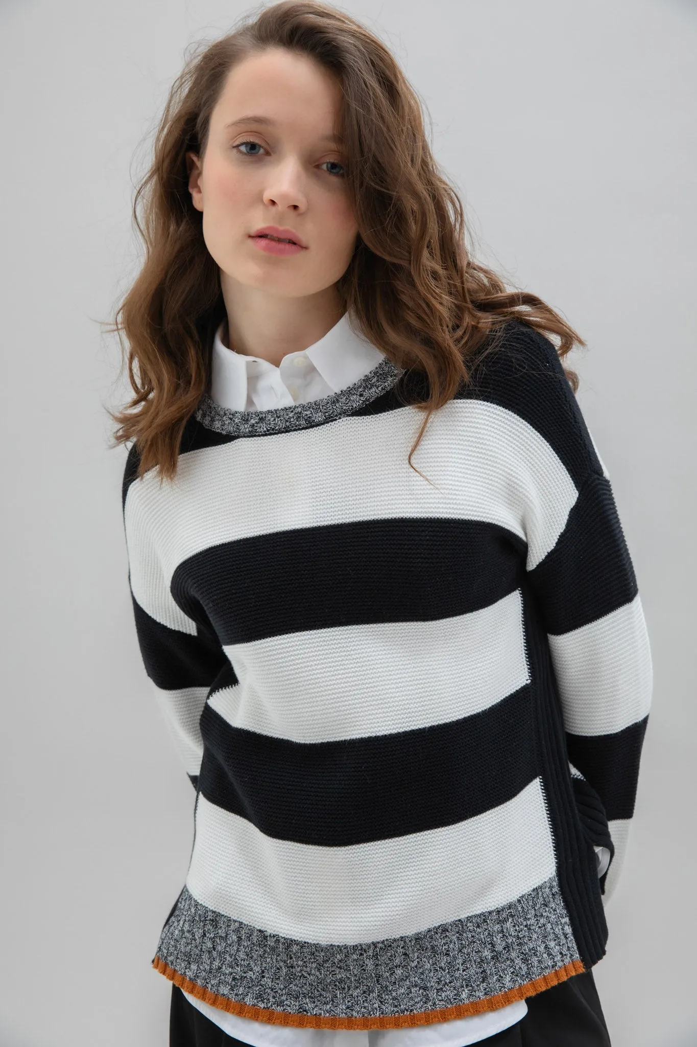 Marble Ladies LARGE STRIPES JUMPER Black & White