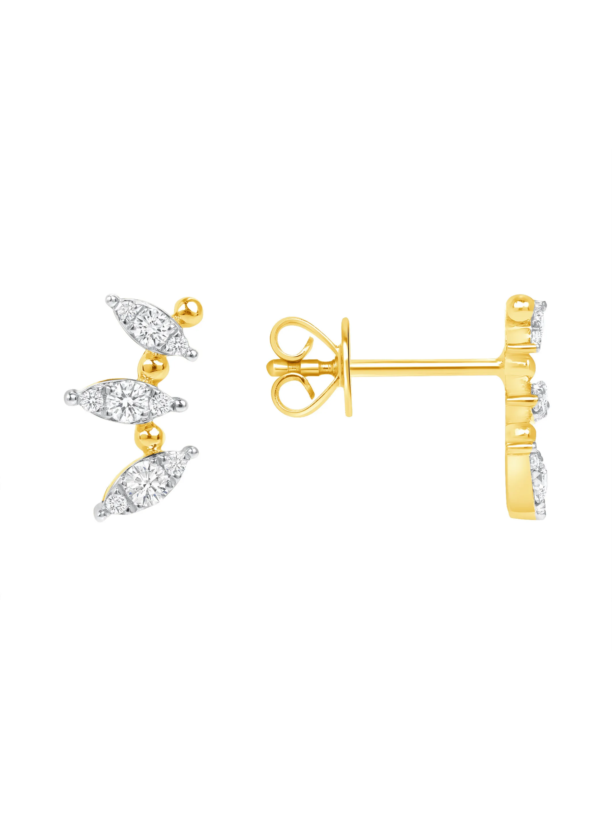 Marquise Illusion Climber Stud Earrings 14K