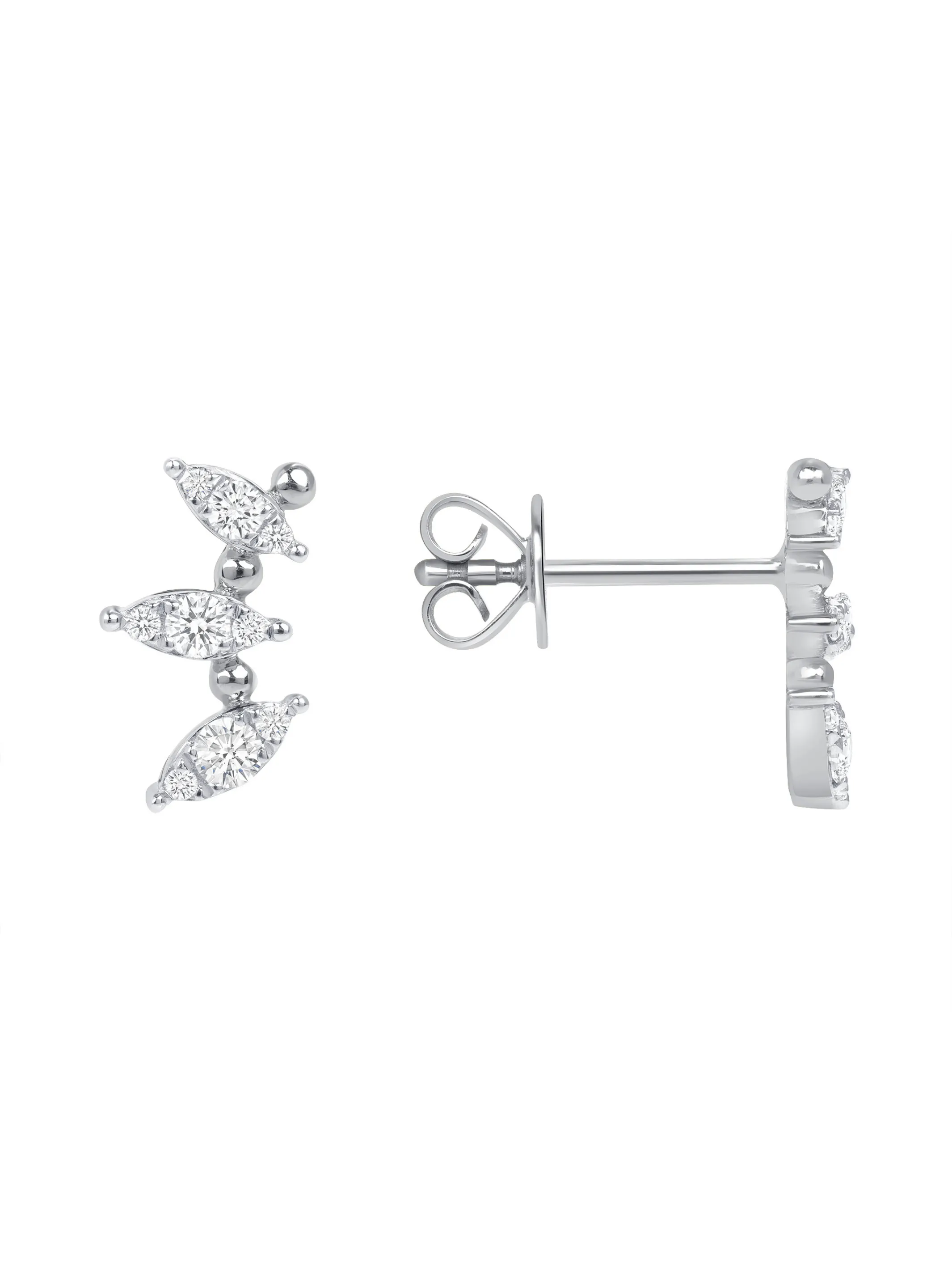 Marquise Illusion Climber Stud Earrings 14K