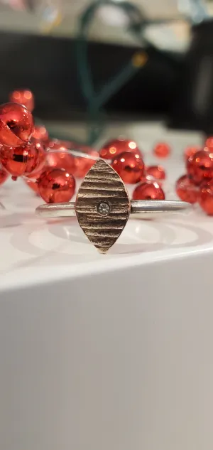 Martha Sullivan 14k Rose Gold & Sterling Bark Ring w/Diamond
