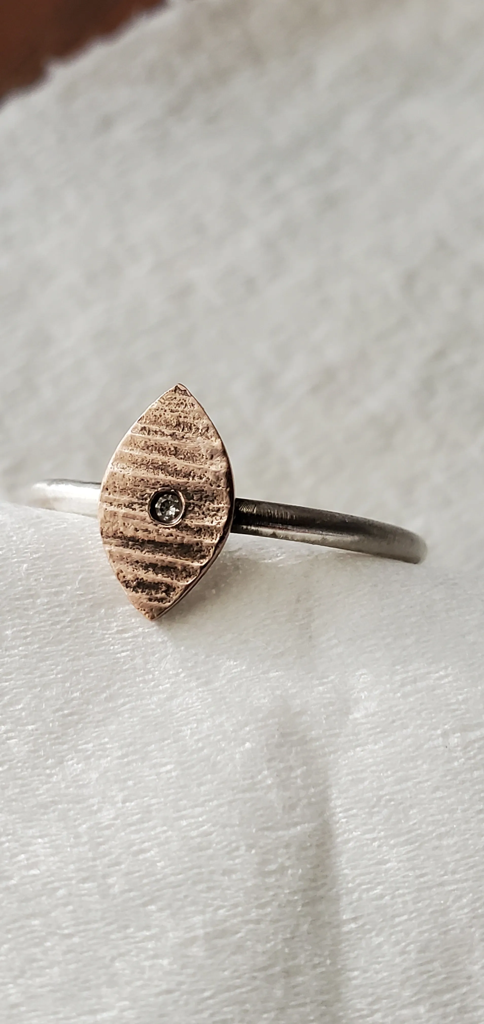 Martha Sullivan 14k Rose Gold & Sterling Bark Ring w/Diamond