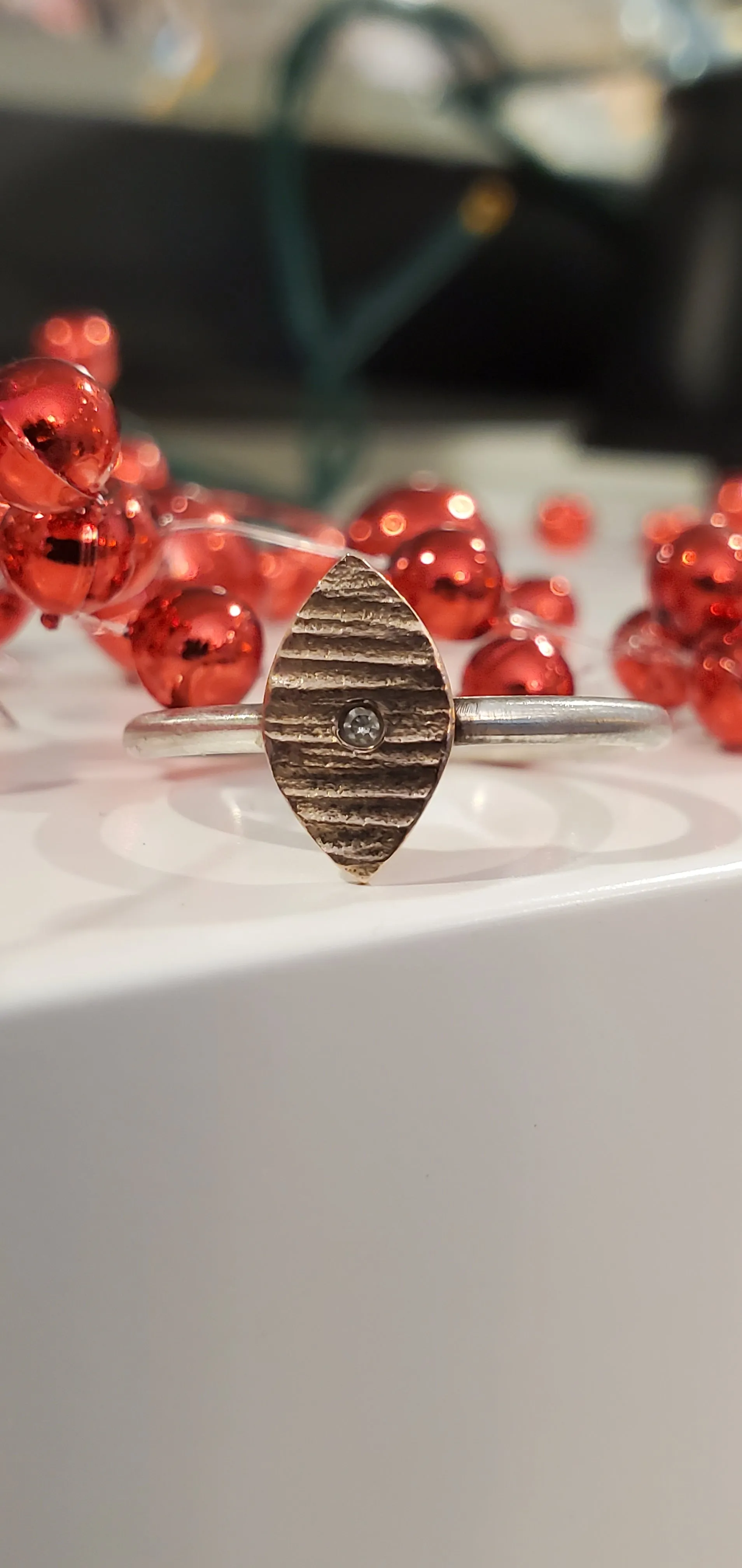 Martha Sullivan 14k Rose Gold & Sterling Bark Ring w/Diamond