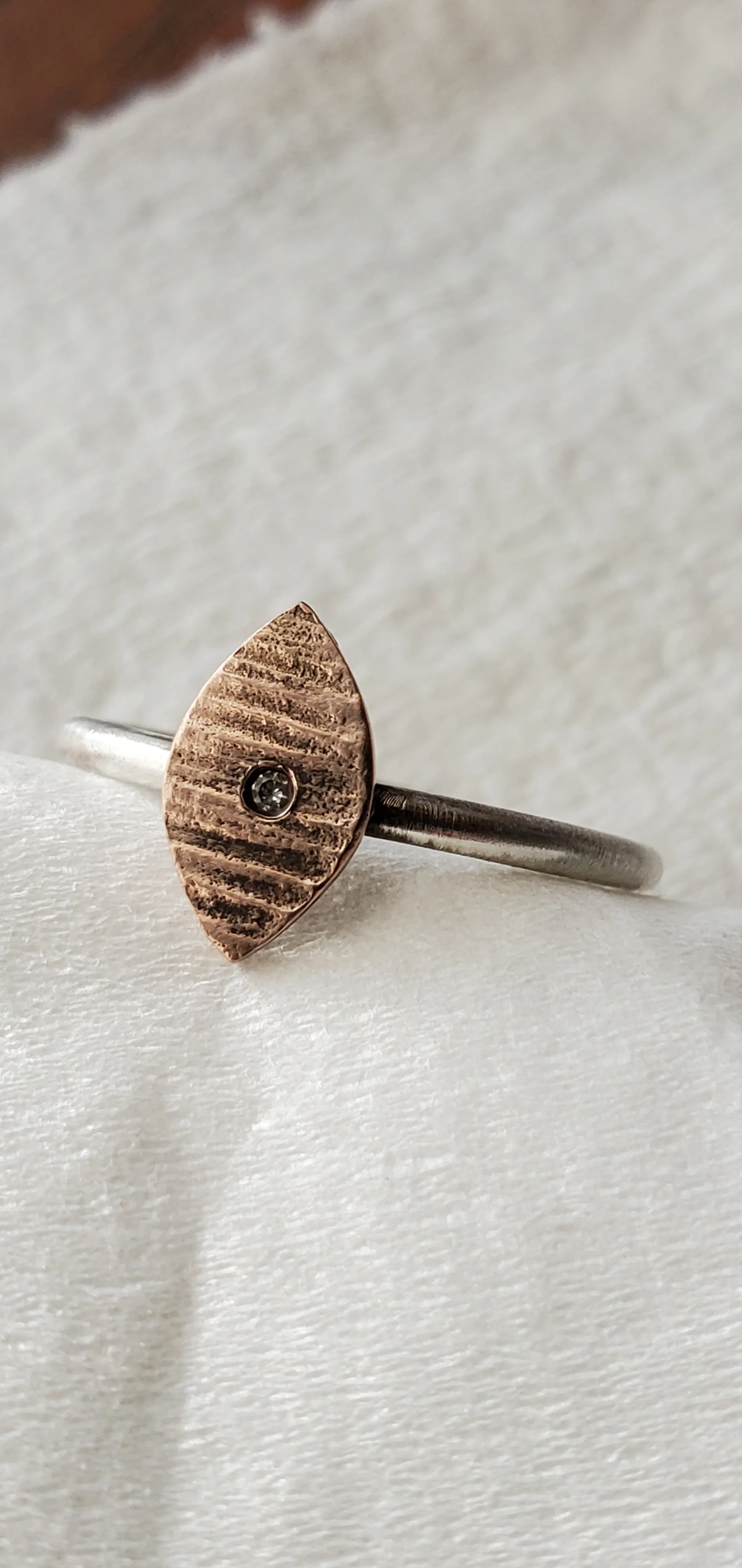 Martha Sullivan 14k Rose Gold & Sterling Bark Ring w/Diamond