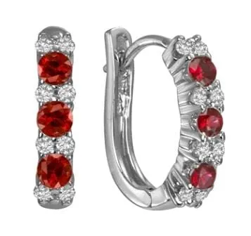 Max Strauss White Gold Diamond and Ruby Hoop Earrings