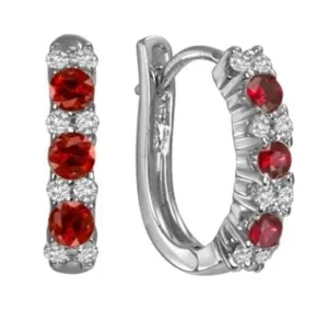 Max Strauss White Gold Diamond and Ruby Hoop Earrings