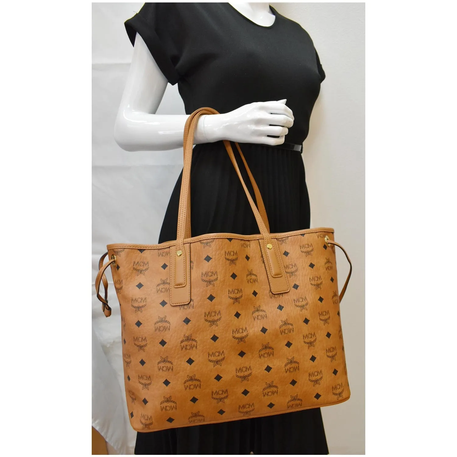 MCM Reversible Liz Medium Visetos Canvas Shopper Tote Bag Brown
