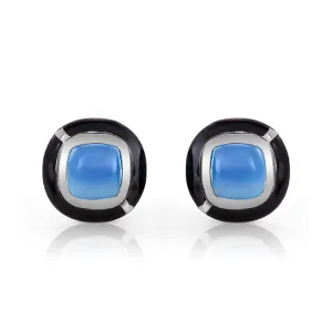 MINI GEO BLUE CHALCEDONY EARRING BLACK