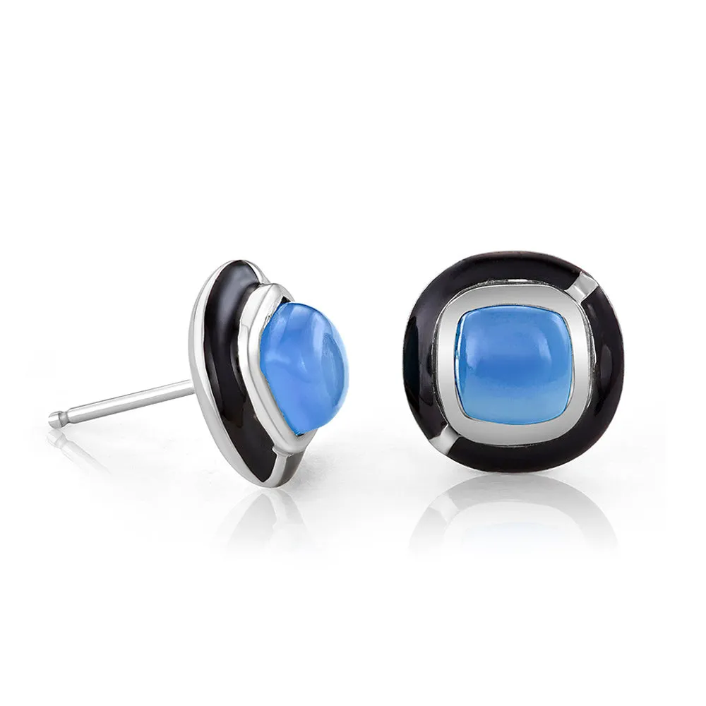 MINI GEO BLUE CHALCEDONY EARRING BLACK